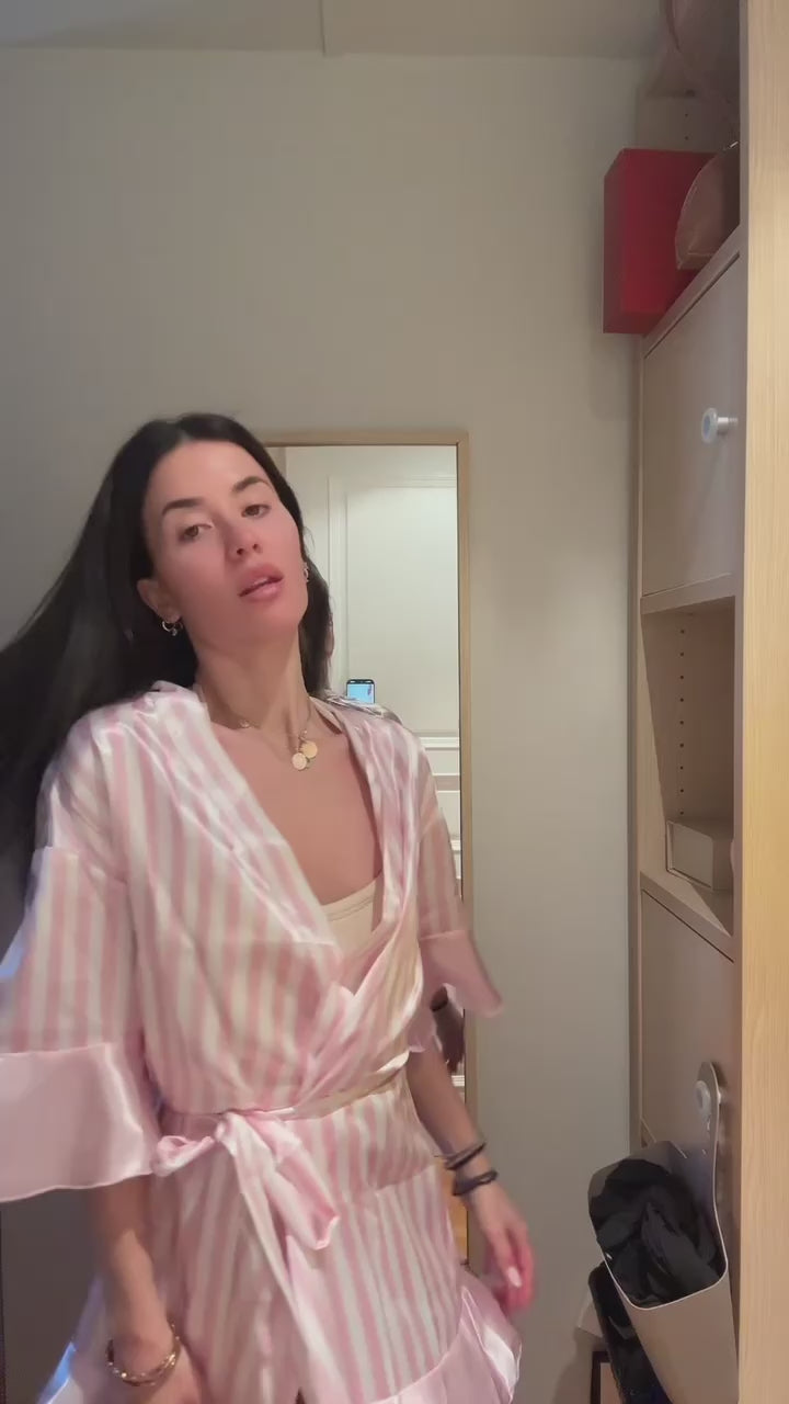 Load video: Pink Hibiscus Petal - Satin robe